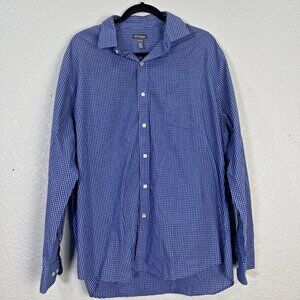 VAN HEUSEN Mens Blue Gingham Check Dress Shirt XL‎ Classic Business Casual